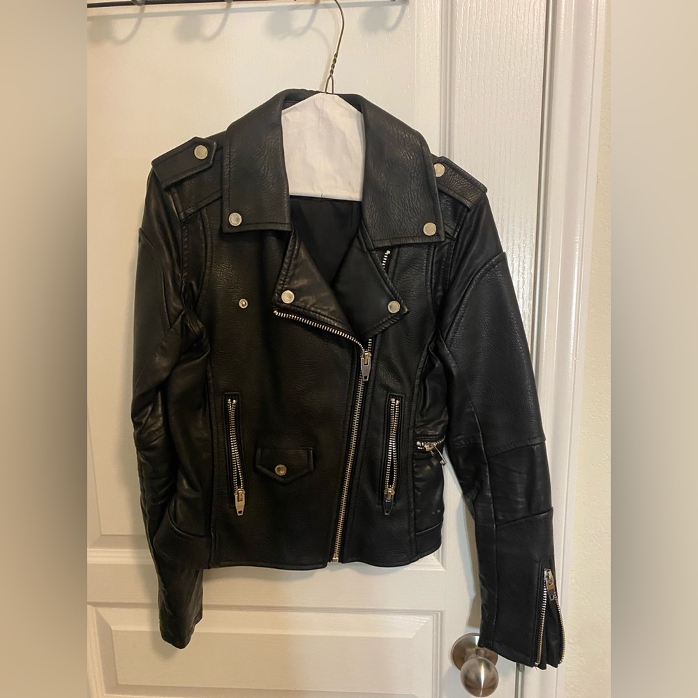 Black Faux Leather Moto-Jacket